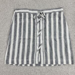 Madewell Skirt Womens 4 Gray White Linen Blend Lace Up Striped Pockets Mini